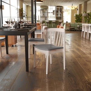 English Elm Chester Set of 2 Solid Wood Antique White Dining Chairs with Curved Backrest for Stylish Comfort Brown Vinyl Seat/Antique White Wood Frame 2-XU-DG-W0359-ANTWHT-GG