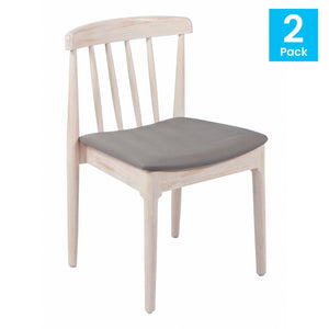 English Elm Chester Set of 2 Solid Wood Antique White Dining Chairs with Curved Backrest for Stylish Comfort Brown Vinyl Seat/Antique White Wood Frame 2-XU-DG-W0359-ANTWHT-GG