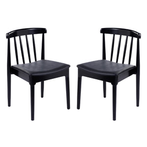 English Elm Chester Set of 2 Solid Wood Antique White Dining Chairs with Curved Backrest for Stylish Comfort Black Vinyl Seat/Black Wood Frame 2-XU-DG-W0359-BLK-GG