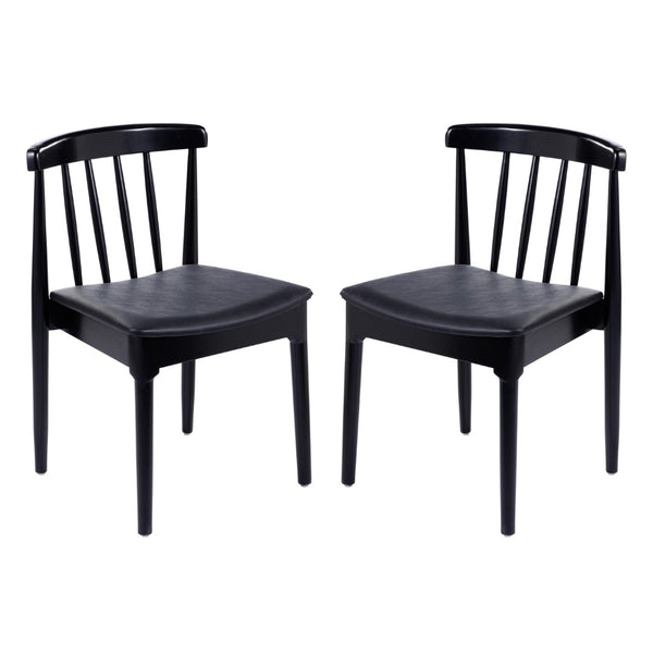 English Elm Chester Set of 2 Solid Wood Antique White Dining Chairs with Curved Backrest for Stylish Comfort Black Vinyl Seat/Black Wood Frame 2-XU-DG-W0359-BLK-GG