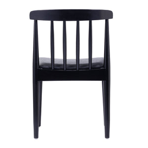 English Elm Chester Set of 2 Solid Wood Antique White Dining Chairs with Curved Backrest for Stylish Comfort Black Vinyl Seat/Black Wood Frame 2-XU-DG-W0359-BLK-GG