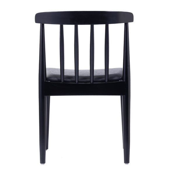 English Elm Chester Set of 2 Solid Wood Antique White Dining Chairs with Curved Backrest for Stylish Comfort Black Vinyl Seat/Black Wood Frame 2-XU-DG-W0359-BLK-GG