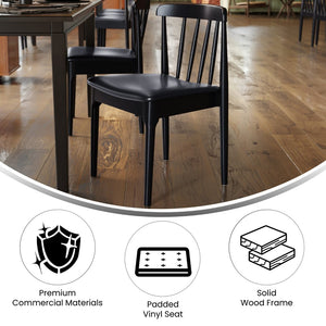 English Elm Chester Set of 2 Solid Wood Antique White Dining Chairs with Curved Backrest for Stylish Comfort Black Vinyl Seat/Black Wood Frame 2-XU-DG-W0359-BLK-GG