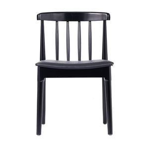 English Elm Chester Set of 2 Solid Wood Antique White Dining Chairs with Curved Backrest for Stylish Comfort Black Vinyl Seat/Black Wood Frame 2-XU-DG-W0359-BLK-GG