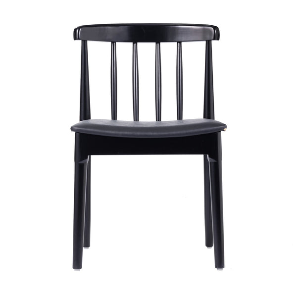 English Elm Chester Set of 2 Solid Wood Antique White Dining Chairs with Curved Backrest for Stylish Comfort Black Vinyl Seat/Black Wood Frame 2-XU-DG-W0359-BLK-GG