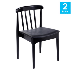 English Elm Chester Set of 2 Solid Wood Antique White Dining Chairs with Curved Backrest for Stylish Comfort Black Vinyl Seat/Black Wood Frame 2-XU-DG-W0359-BLK-GG