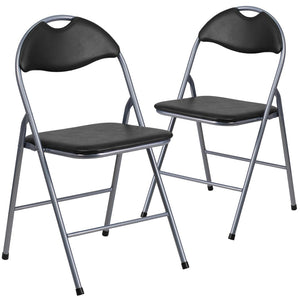 English Elm 2 Pack HERCULES Series Folding Chairs - Stylish Black Vinyl, Easy-Clean, Portable, Durable Seating 2-YB-YJ806H-GG