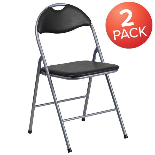 English Elm 2 Pack HERCULES Series Folding Chairs - Stylish Black Vinyl, Easy-Clean, Portable, Durable Seating 2-YB-YJ806H-GG