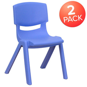 English Elm Whitney 2 Pack Stackable Plastic Chairs for Preschoolers - Durable, Comfortable & Easy to Clean Blue 2-YU-YCX-001-BLUE-GG