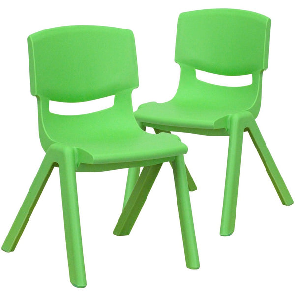 English Elm Whitney 2 Pack Stackable Plastic Chairs for Preschoolers - Durable, Comfortable & Easy to Clean Green 2-YU-YCX-001-GREEN-GG