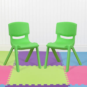 English Elm Whitney 2 Pack Stackable Plastic Chairs for Preschoolers - Durable, Comfortable & Easy to Clean Green 2-YU-YCX-001-GREEN-GG