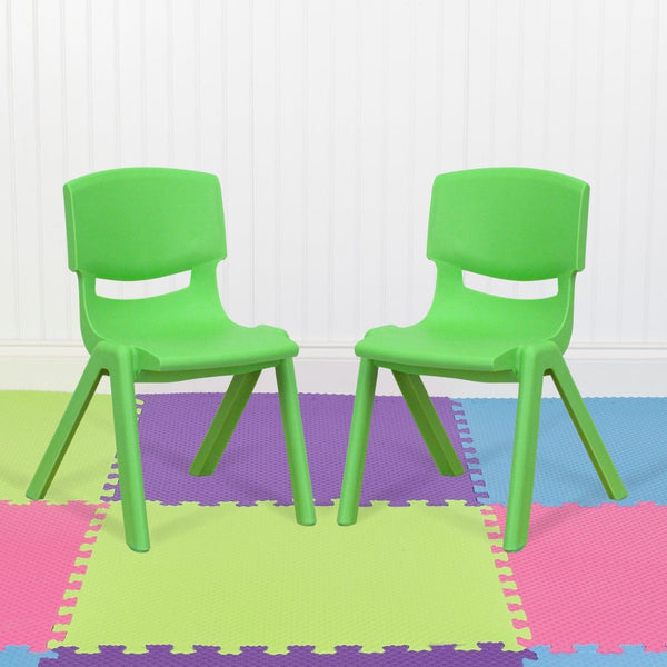 English Elm Whitney 2 Pack Stackable Plastic Chairs for Preschoolers - Durable, Comfortable & Easy to Clean Green 2-YU-YCX-001-GREEN-GG