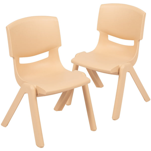 English Elm Whitney 2 Pack Stackable Plastic Chairs for Preschoolers - Durable, Comfortable & Easy to Clean Natural 2-YU-YCX-001-NAT-GG