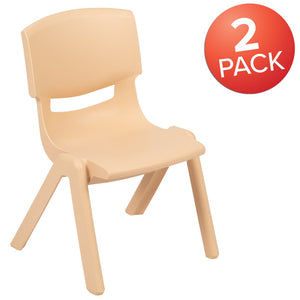 English Elm Whitney 2 Pack Stackable Plastic Chairs for Preschoolers - Durable, Comfortable & Easy to Clean Natural 2-YU-YCX-001-NAT-GG