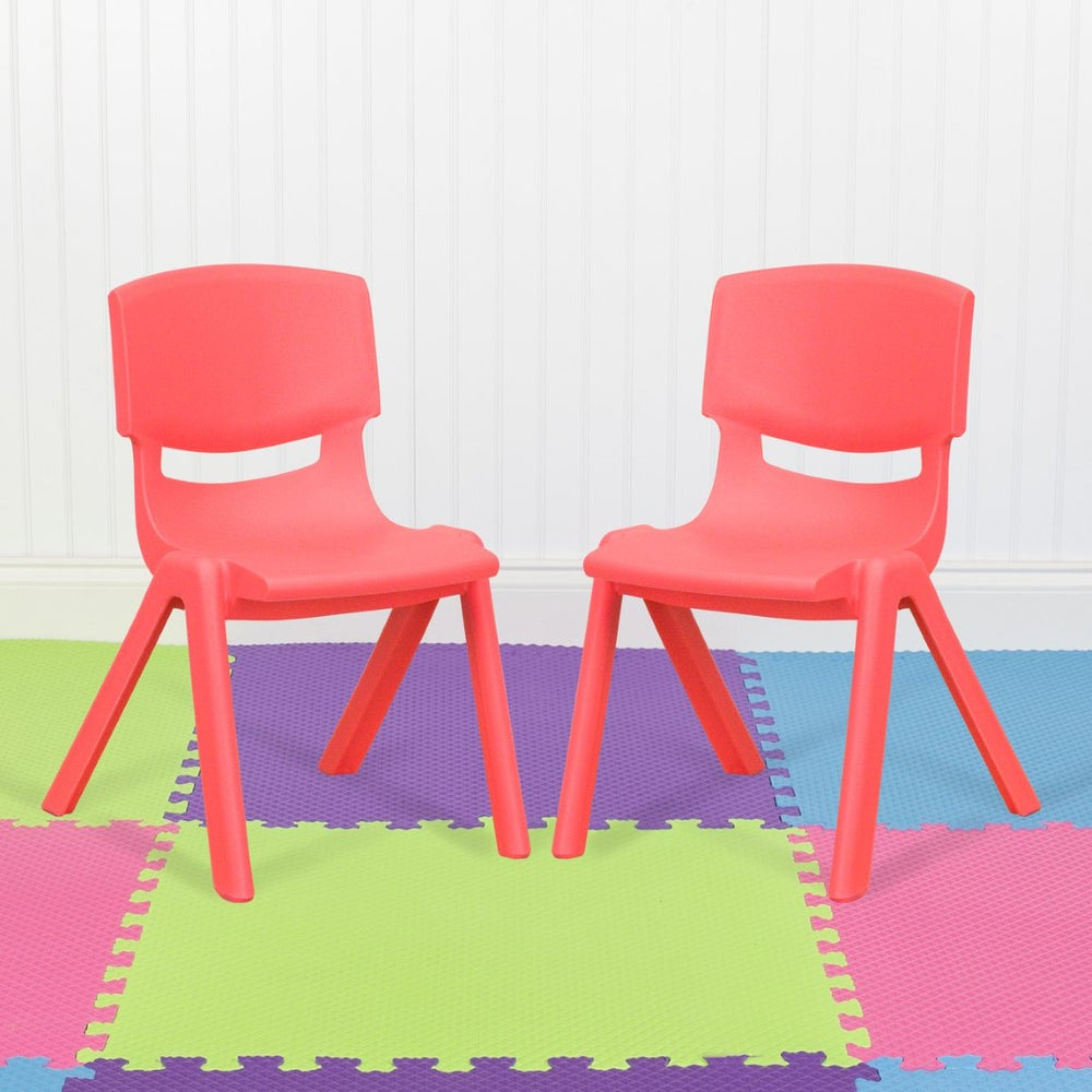 English Elm Whitney 2 Pack Stackable Plastic Chairs for Preschoolers - Durable, Comfortable & Easy to Clean Red 2-YU-YCX-001-RED-GG