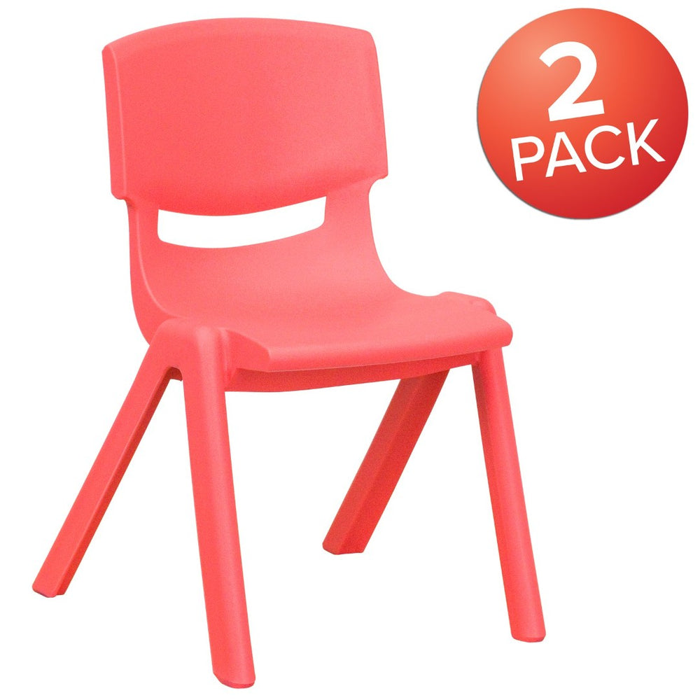English Elm Whitney 2 Pack Stackable Plastic Chairs for Preschoolers - Durable, Comfortable & Easy to Clean Red 2-YU-YCX-001-RED-GG