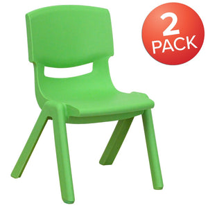 English Elm Whitney 2 Pack Stackable Plastic Chairs for Toddlers - Safe, Durable, Easy to Clean Seating Solution Green 2-YU-YCX-003-GREEN-GG