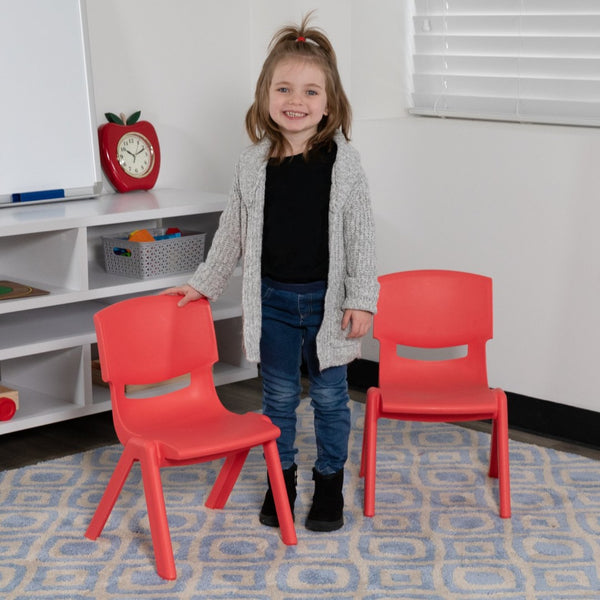 English Elm Whitney 2 Pack Stackable Plastic Chairs for Toddlers - Safe, Durable, Easy to Clean Seating Solution Red 2-YU-YCX-003-RED-GG