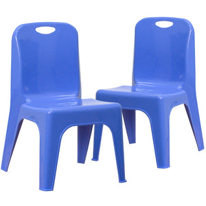 English Elm Whitney 2 Pack Stackable Plastic School Chairs with Carrying Handle for Kids' Comfort and Safety Blue 2-YU-YCX-011-BLUE-GG