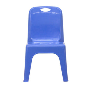 English Elm Whitney 2 Pack Stackable Plastic School Chairs with Carrying Handle for Kids' Comfort and Safety Blue 2-YU-YCX-011-BLUE-GG