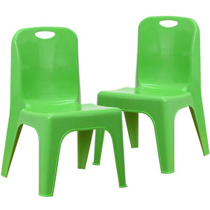 English Elm Whitney 2 Pack Stackable Plastic School Chairs with Carrying Handle for Kids' Comfort and Safety Green 2-YU-YCX-011-GREEN-GG