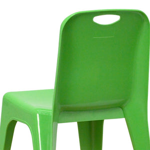 English Elm Whitney 2 Pack Stackable Plastic School Chairs with Carrying Handle for Kids' Comfort and Safety Green 2-YU-YCX-011-GREEN-GG