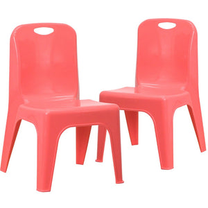 English Elm Whitney 2 Pack Stackable Plastic School Chairs with Carrying Handle for Kids' Comfort and Safety Red 2-YU-YCX-011-RED-GG