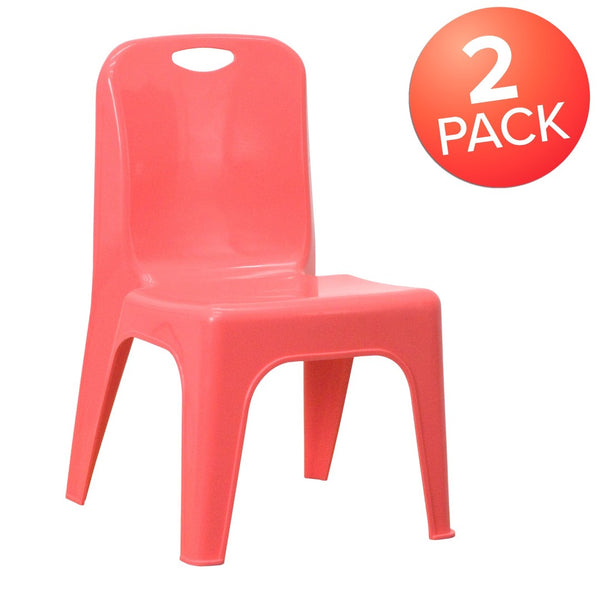 English Elm Whitney 2 Pack Stackable Plastic School Chairs with Carrying Handle for Kids' Comfort and Safety Red 2-YU-YCX-011-RED-GG