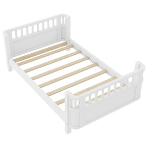 Twin Solid Pine Low Profile Kids Bed with Full Guardrail System and Rounded Safe Corners