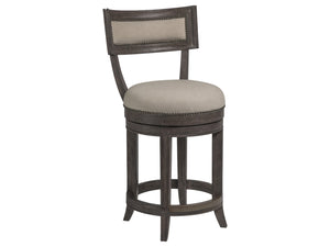 Lexington Artistica Home Aperitif Swivel Bar Stool: Elegant Mahogany Design With Upholstered Seat & Decorative Nailhead Trim Antico Wood 2000-895-39-01