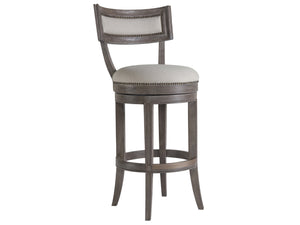Lexington Artistica Home Aperitif Swivel Bar Stool: Elegant Mahogany Design With Upholstered Seat & Decorative Nailhead Trim Grigio Wood 2000-896-41-01