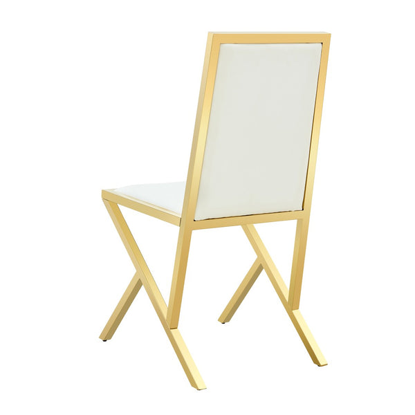 English Elm 2-pack Black Pu Leather Dining Chairs with Angled Silver Metal Legs Modern Set White+Gold W1151P301843