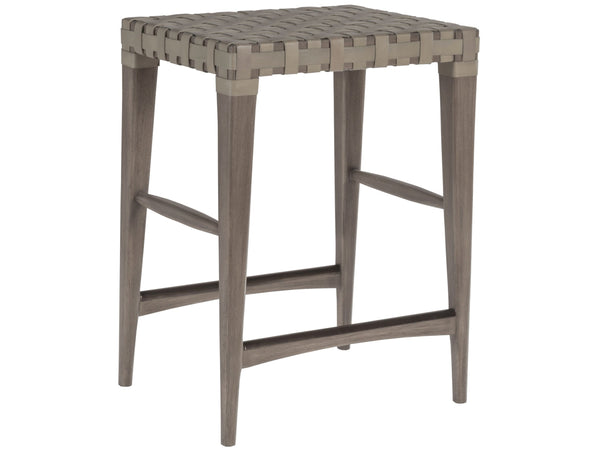 Lexington Artistica Home Milo Leather Backless Stool - Chic Mahogany Design With Warm Gray Woven Leather For Every Room Grigio Wood 2002-897-41-01
