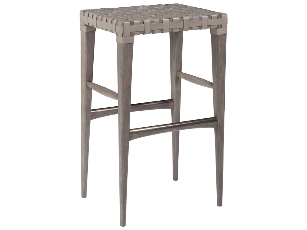 Lexington Artistica Home Milo Leather Backless Stool - Chic Mahogany Design With Warm Gray Woven Leather For Every Room Grigio Wood 2002-897-41-01