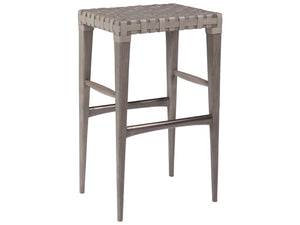 Lexington Artistica Home Milo Leather Backless Stool - Chic Mahogany Design With Warm Gray Woven Leather For Every Room Grigio Wood 2002-898-41-01