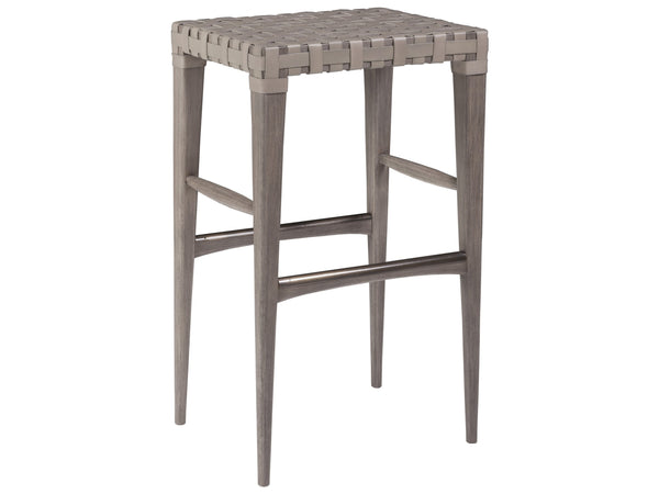 Lexington Artistica Home Milo Leather Backless Stool - Chic Mahogany Design With Warm Gray Woven Leather For Every Room Grigio Wood 2002-898-41-01