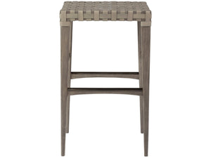 Lexington Artistica Home Milo Leather Backless Stool - Chic Mahogany Design With Warm Gray Woven Leather For Every Room Grigio Wood 2002-898-41-01
