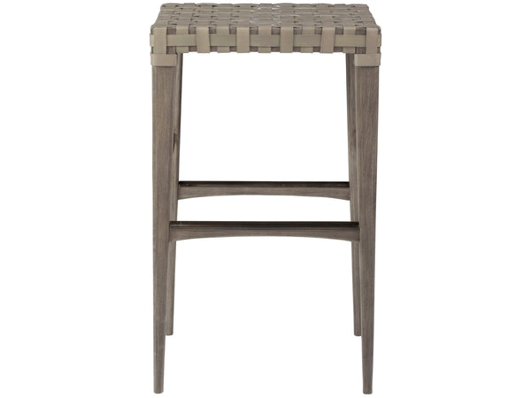 Lexington Artistica Home Milo Leather Backless Stool - Chic Mahogany Design With Warm Gray Woven Leather For Every Room Grigio Wood 2002-898-41-01