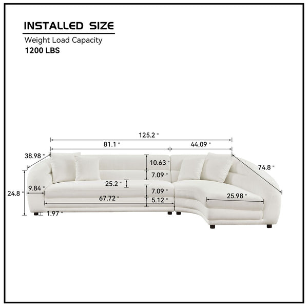 English Elm 125.2 Inch Modular L-shaped Sectional Sofa Polyester Upholstered Curved Living Room Couch W2582S00192