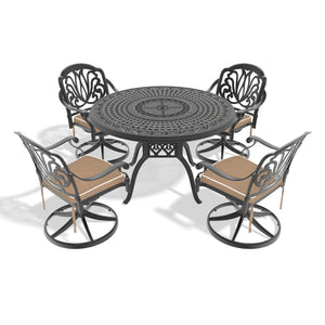 English Elm 5-Piece All-Weather Dining Set With Swivel Chairs, Round Table & Cushions For Outdoor Comfort W1710S00447