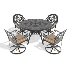 English Elm 5-Piece All-Weather Cast Aluminum Dining Set With 4 Swivel Chairs & Round Table For Outdoor Fun P2 W1710S00270-GIGA