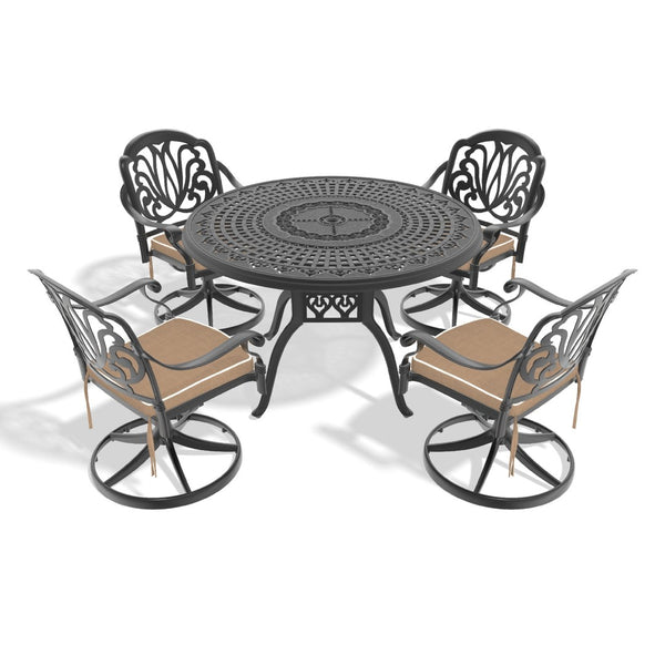 English Elm 5-Piece All-Weather Cast Aluminum Dining Set With 4 Swivel Chairs & Round Table For Outdoor Fun P2 W1710S00270-GIGA