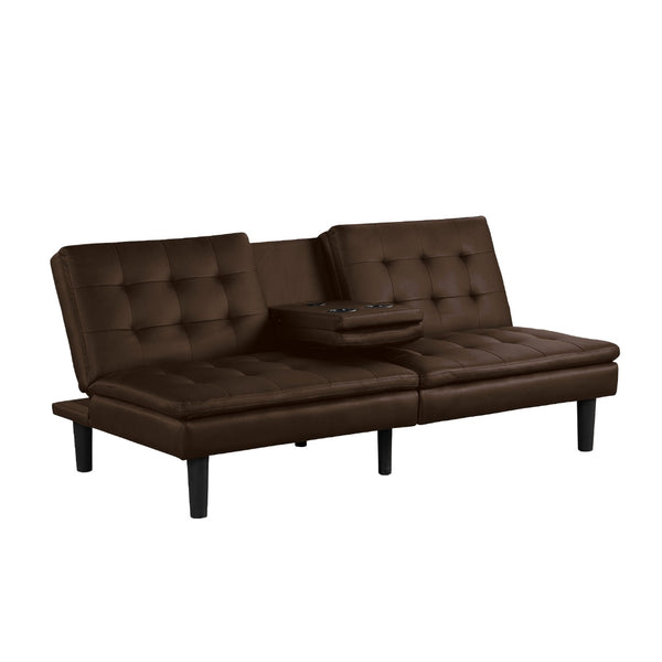 English Elm Futon Modern convertible sofa bed with chrome-reinforced metal legs, foam cushions, sleek engineered frame Brown 44 L x 37 W x 15 H B2741P363837