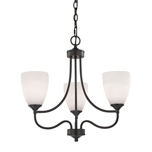 Thomas Lighting Arlington 3 Light Chandelier Oil Rubbed Bronze Curved Arms with Opaque White Shades 22 inches 2003CH/10