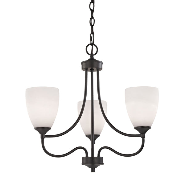 Thomas Lighting Arlington 3 Light Chandelier Oil Rubbed Bronze Curved Arms with Opaque White Shades 22 inches 2003CH/10