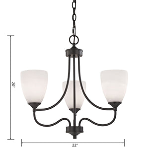 Thomas Lighting Arlington 3 Light Chandelier Oil Rubbed Bronze Curved Arms with Opaque White Shades 22 inches 2003CH/10