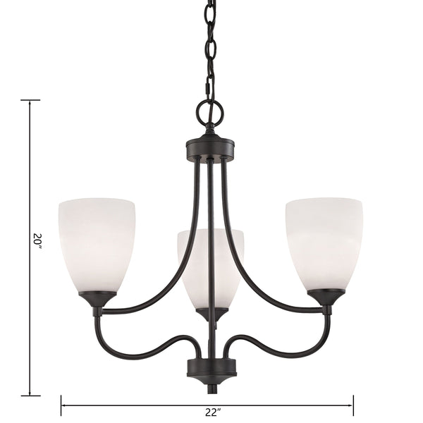Thomas Lighting Arlington 3 Light Chandelier Oil Rubbed Bronze Curved Arms with Opaque White Shades 22 inches 2003CH/10