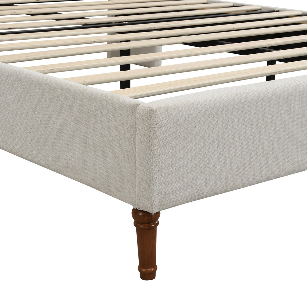 English Elm King Upholstered Platform Bed Frame King Size with High Wave Headboard, Chenille Ivory, Noise-Free EVA, 1000lb Capacity, No Box Spring Needed, Easy Velcro Assembly W1716P362410