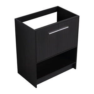 English Elm 30" Freestanding Bathroom Vanity Cabinet with 2 Doors, Integrated Basin & Open Shelf, Modern Ergonomic Design Dark Oak W1972P268399