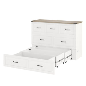 English Elm Murphy Full-Size Cabinet Bed with Built-In Charging Station, Storage Drawer & 700lb Capacity Comfort White 57.25 L x 27 W x 6 H N733S293997W